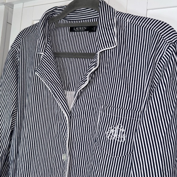 Lauren Ralph Lauren Striped Cotton Pajama Sleep Shirt Top Women’s L Navy White - Picture 2 of 7